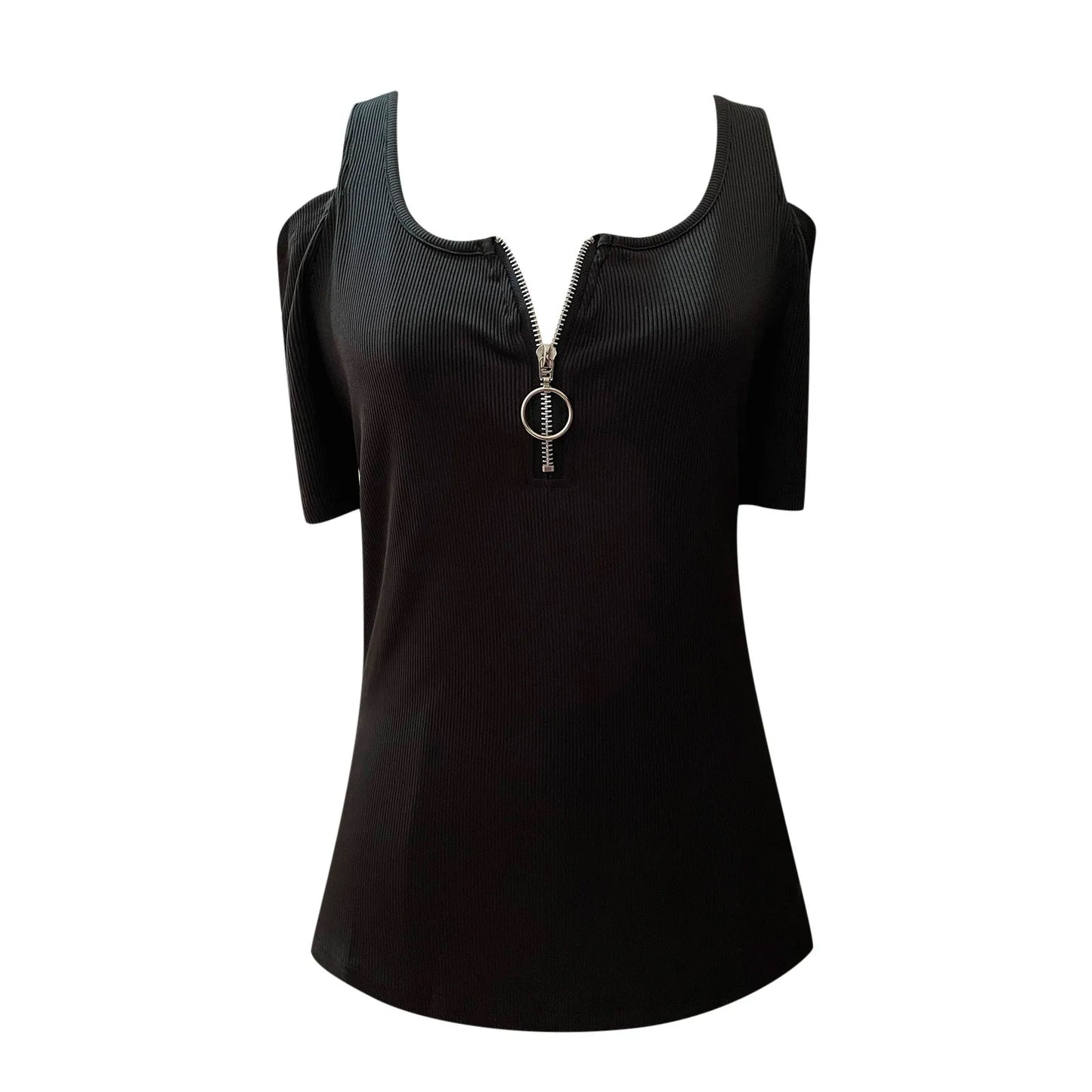 V-Neck Blouse with Zipper
