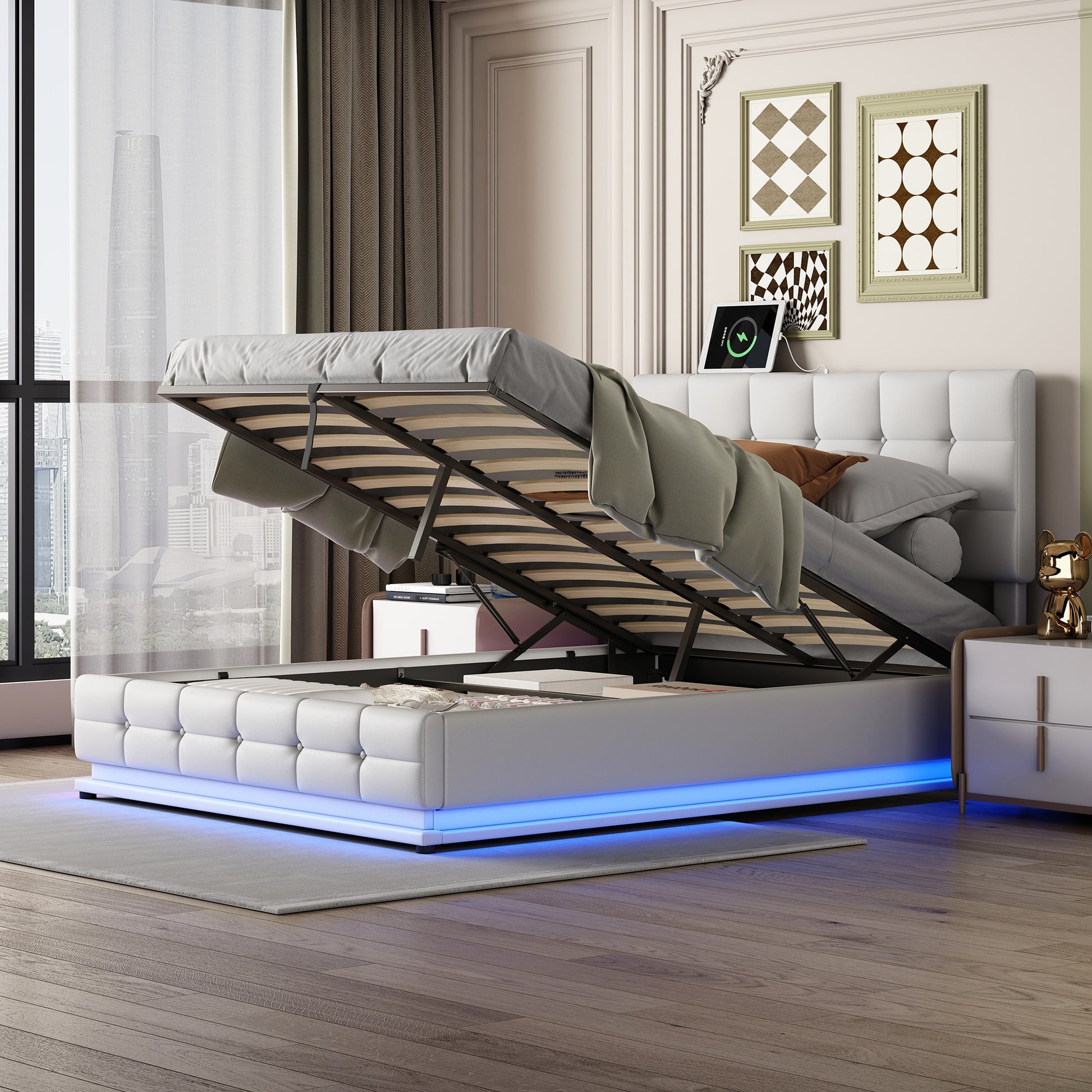 Queen Size Platform Bed with Hydraulic Storage SysteM - suniah