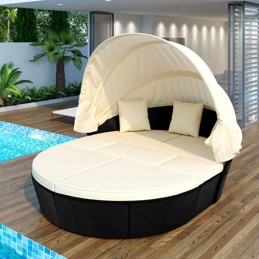 Outdoor Sofa Set with Retractable Canopy,