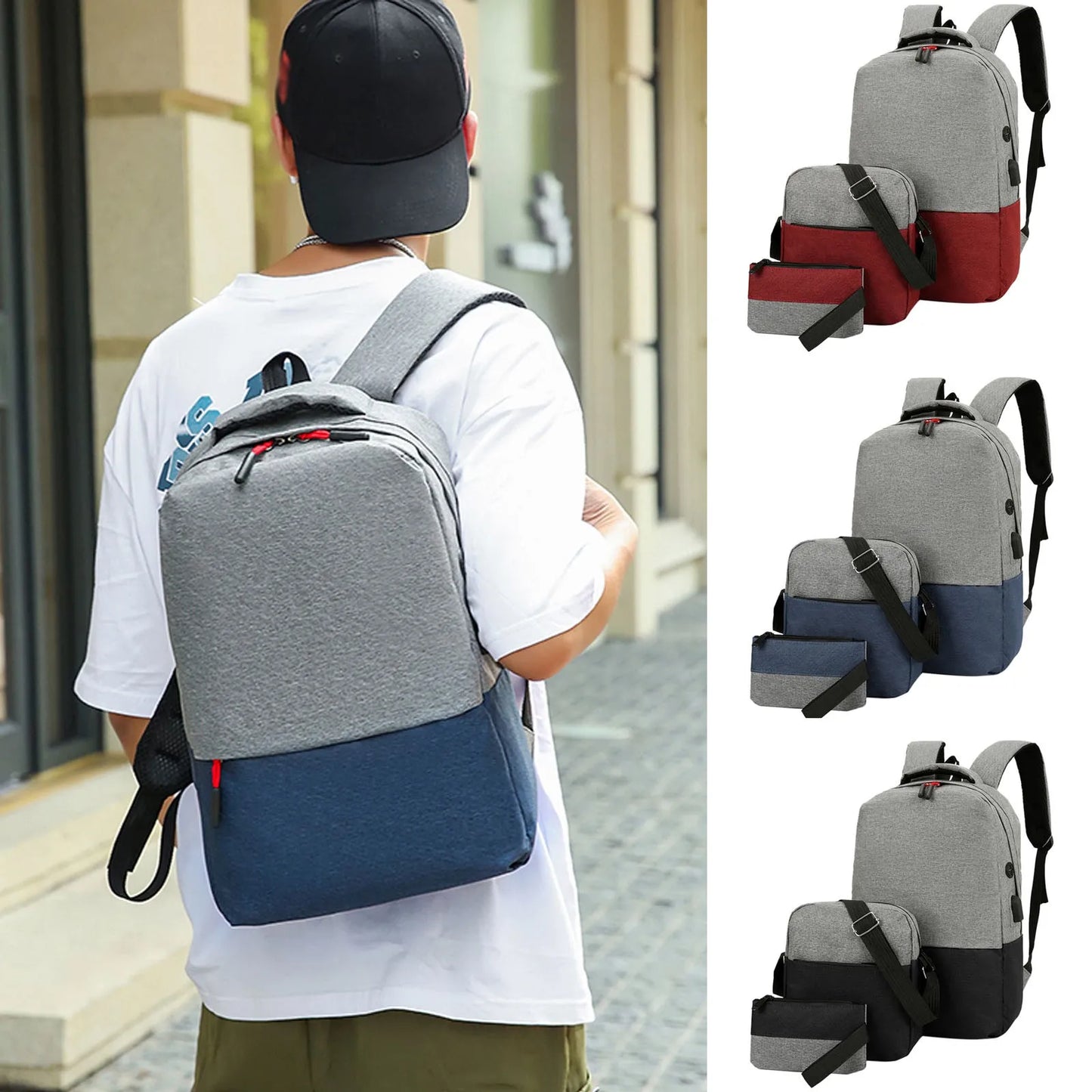 3PCS Backpack Set with USB Charger