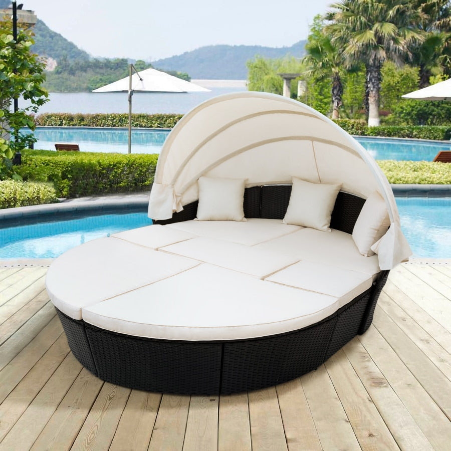 Outdoor Sofa Set with Retractable Canopy,