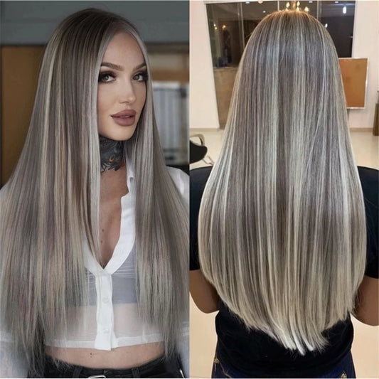 Ash Blonde Straight Lace Wig