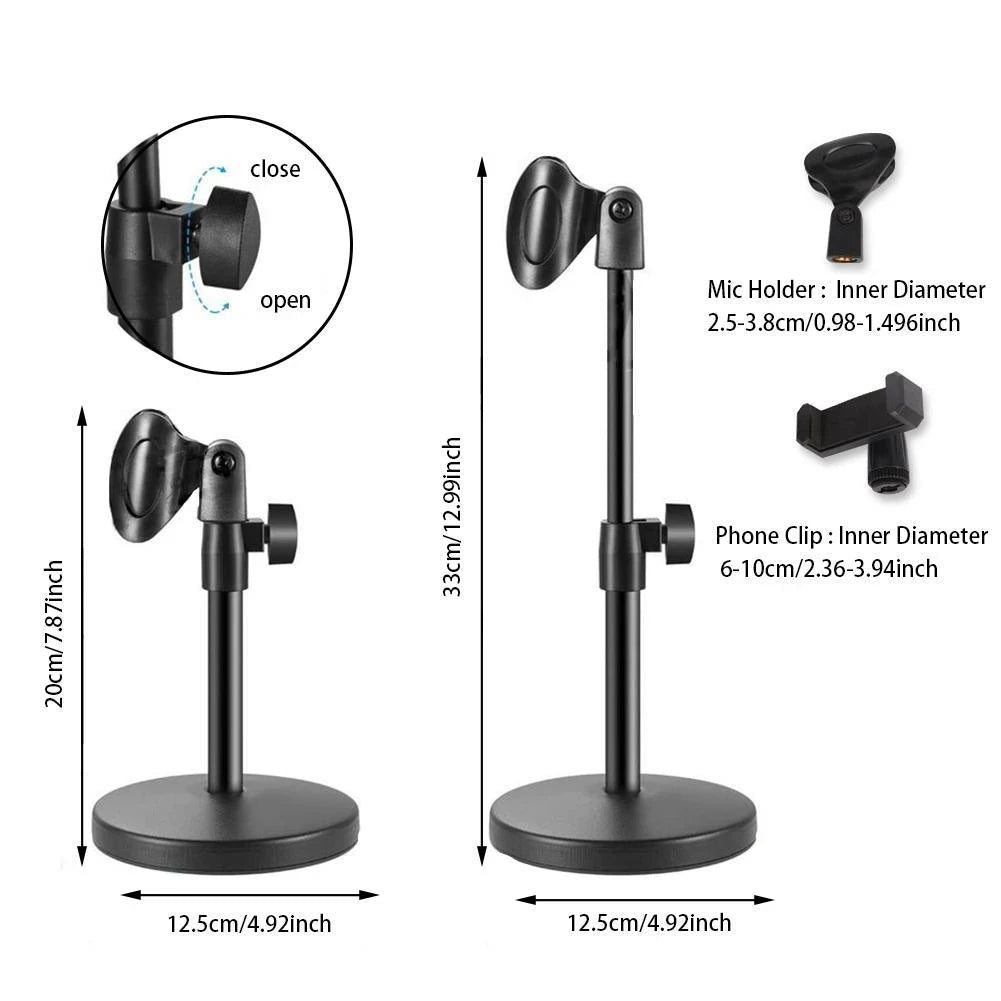 Microphone Stand with Cell Phone Holder Clip