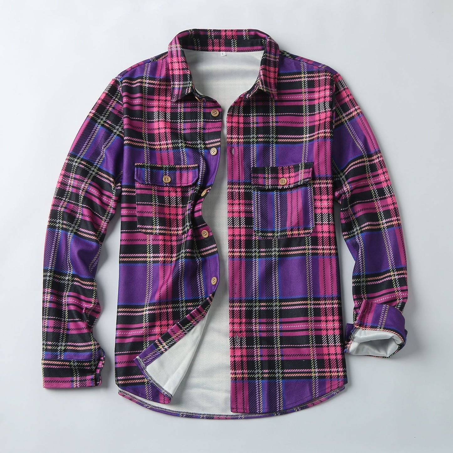Turn-down Collar Long Sleeve Plaid Buttons Jacket