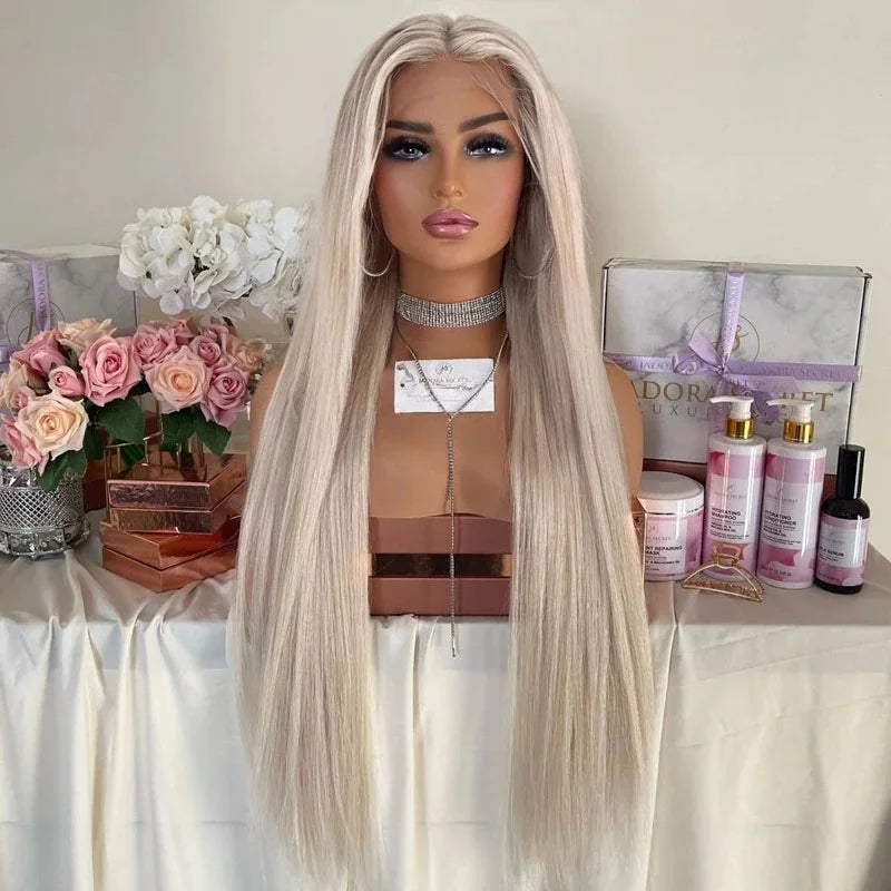 Ombre Silver Ash Blonde Synthetic Lace Front Wig
