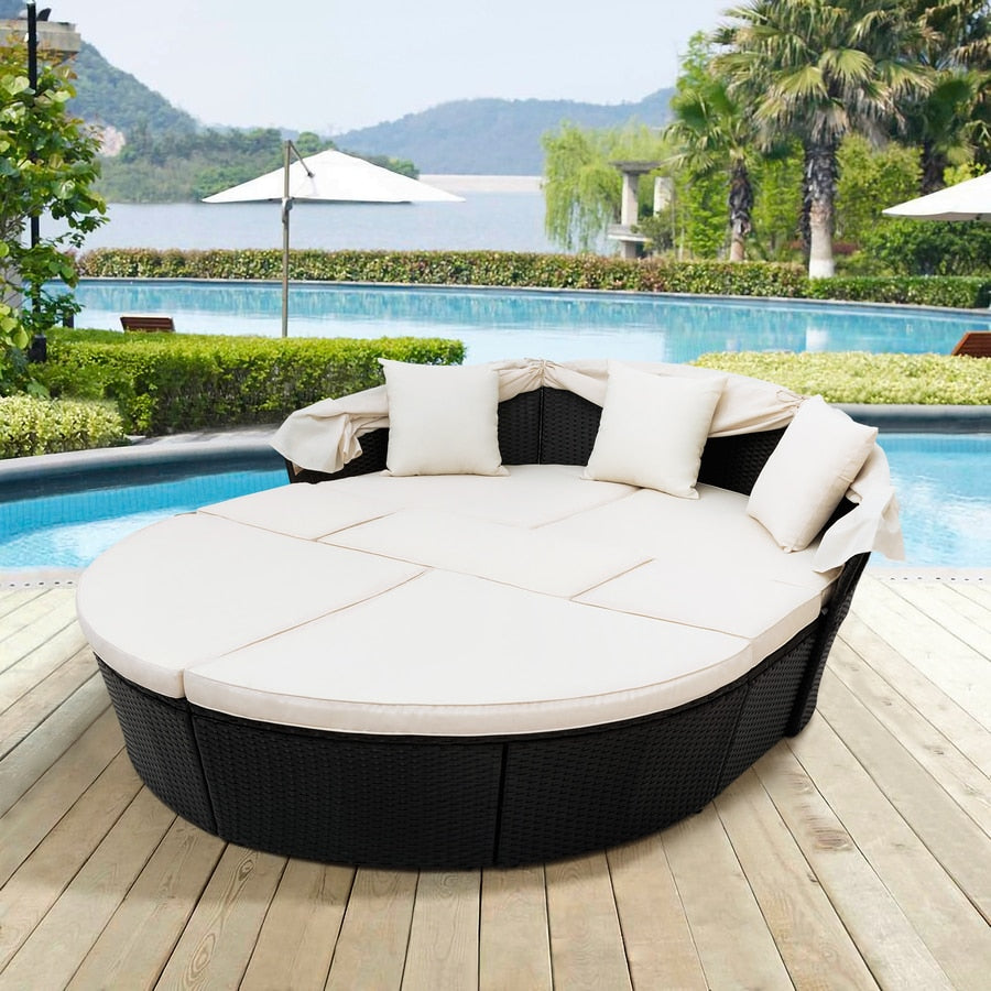 Outdoor Sofa Set with Retractable Canopy,