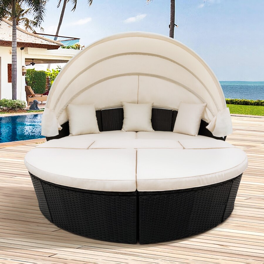 Outdoor Sofa Set with Retractable Canopy,