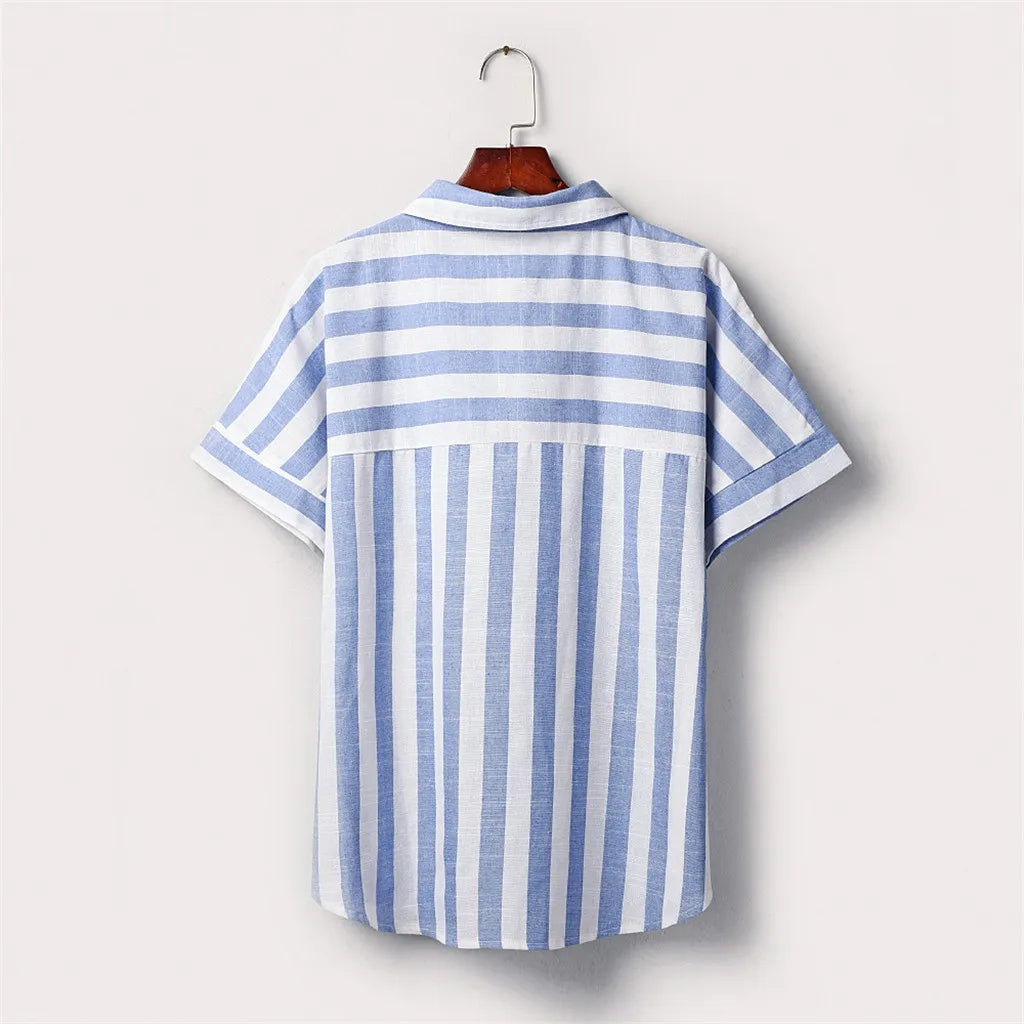 Striped Print Cotton Linen Top