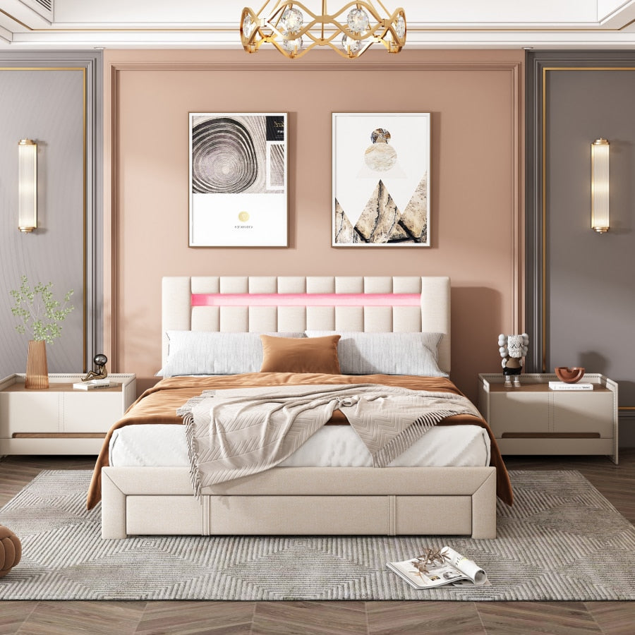 Upholstered double bed  with Storage - suniah