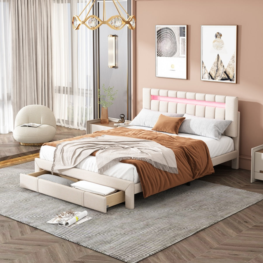 Upholstered double bed  with Storage - suniah