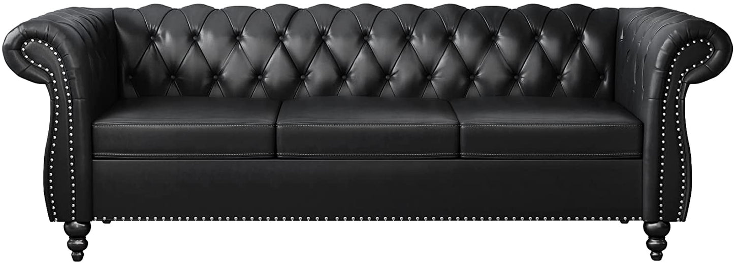 Modern Tufted Chesterfield Leather Sofa - suniah