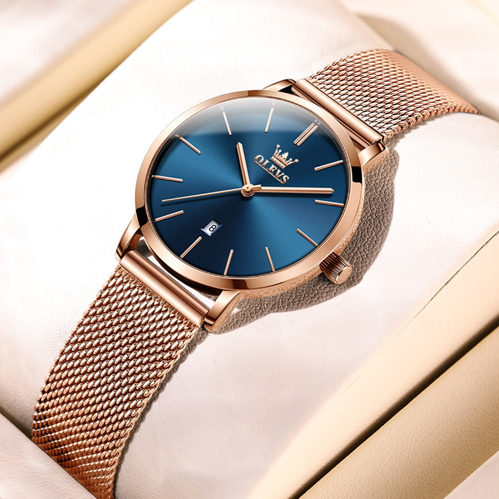 Women's Ultrathin Quartz Wristwatch with Stainless Steel Mesh Belt - suniah