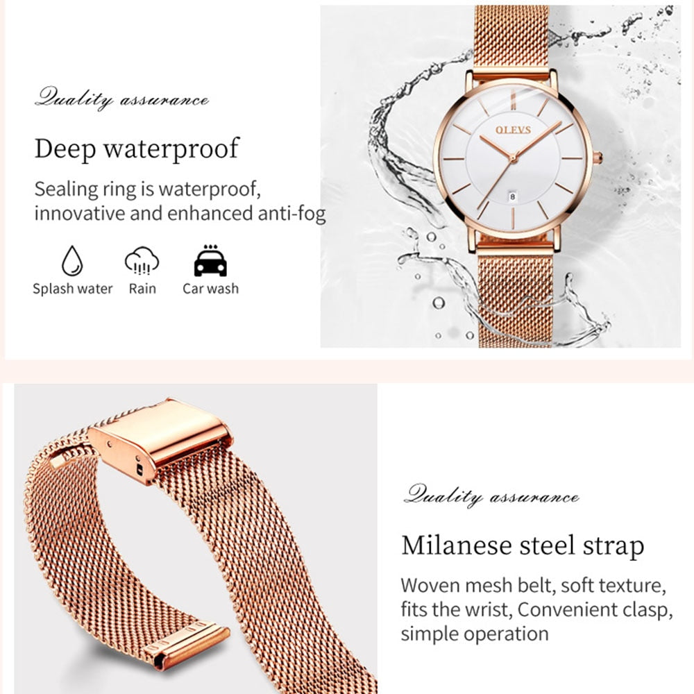 Women's Ultrathin Quartz Wristwatch with Stainless Steel Mesh Belt - suniah