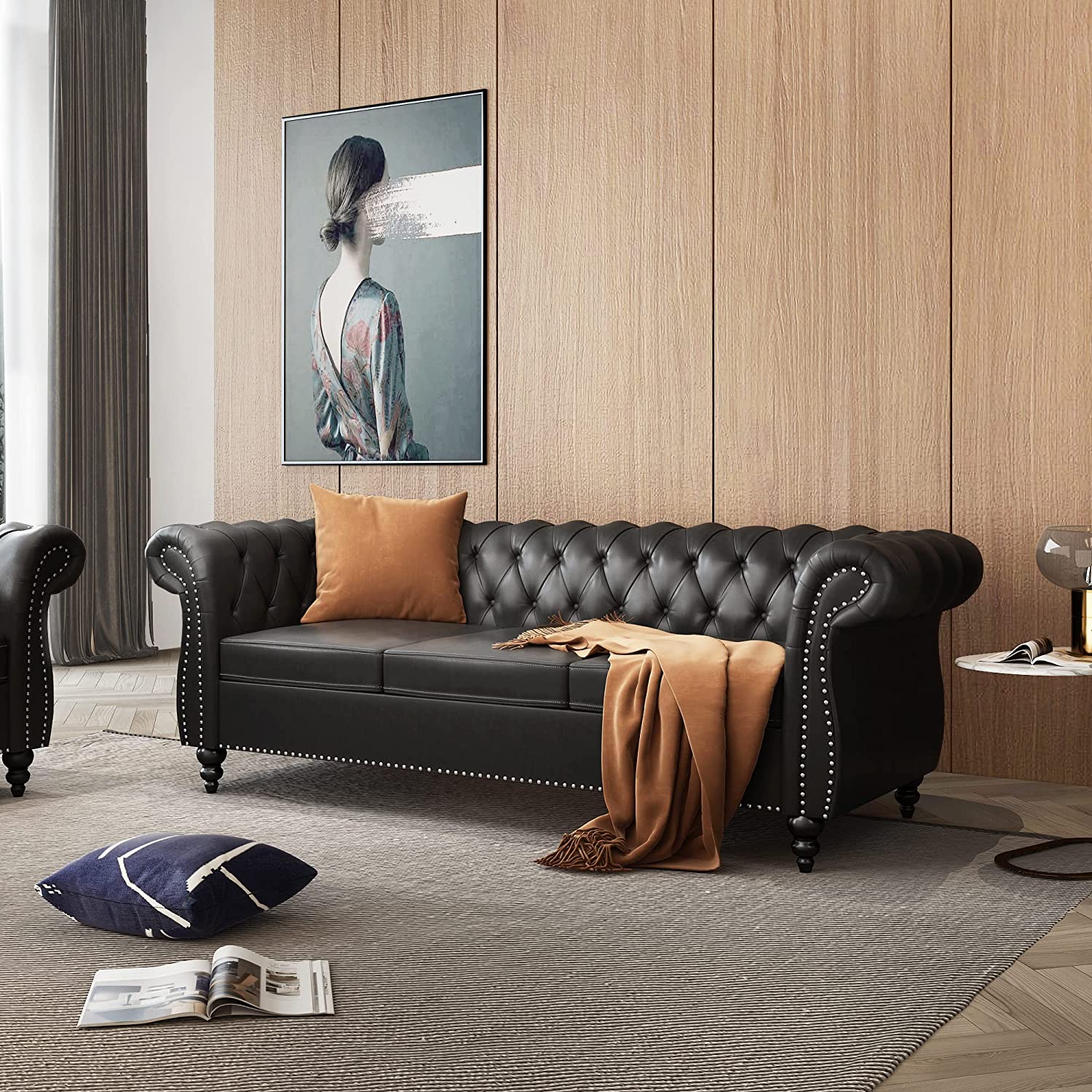 Modern Tufted Chesterfield Leather Sofa - suniah