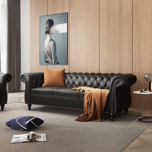 Modern Tufted Chesterfield Leather Sofa - suniah
