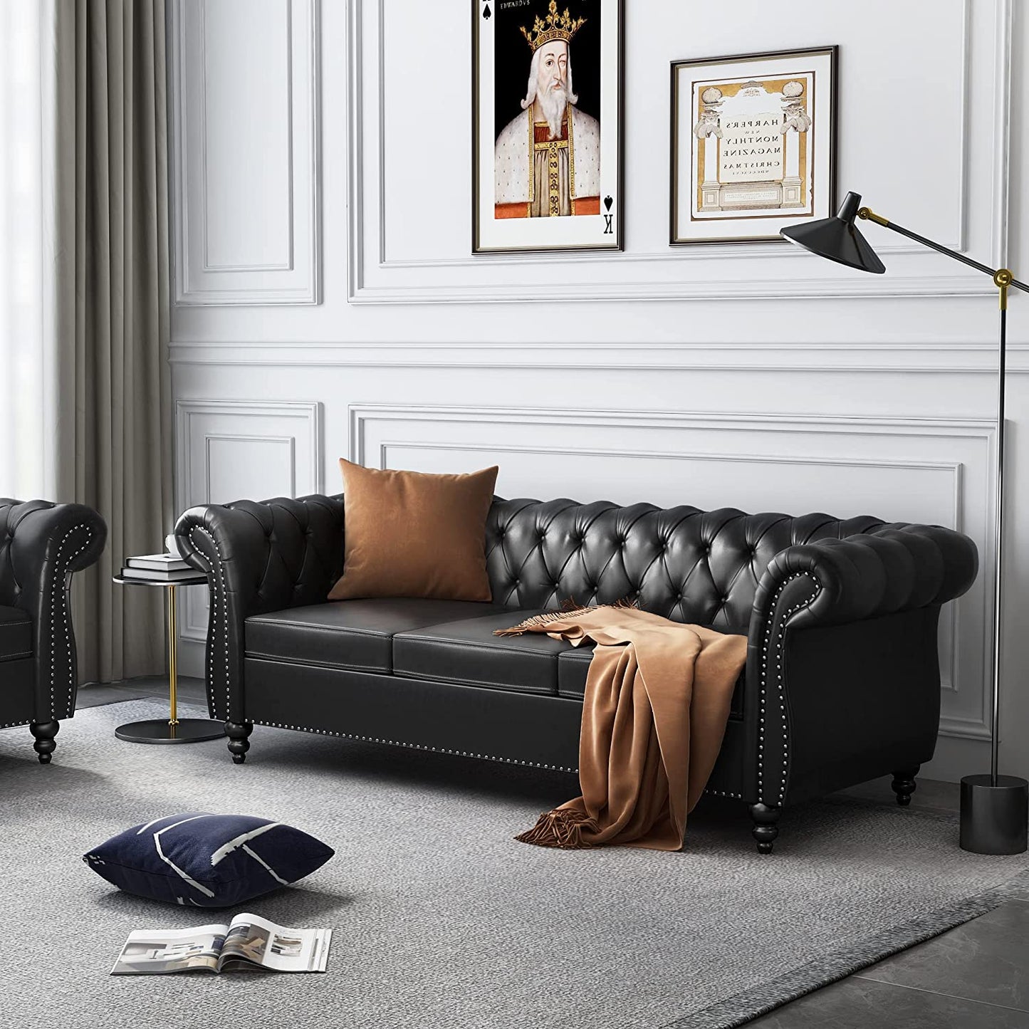 Modern Tufted Chesterfield Leather Sofa - suniah