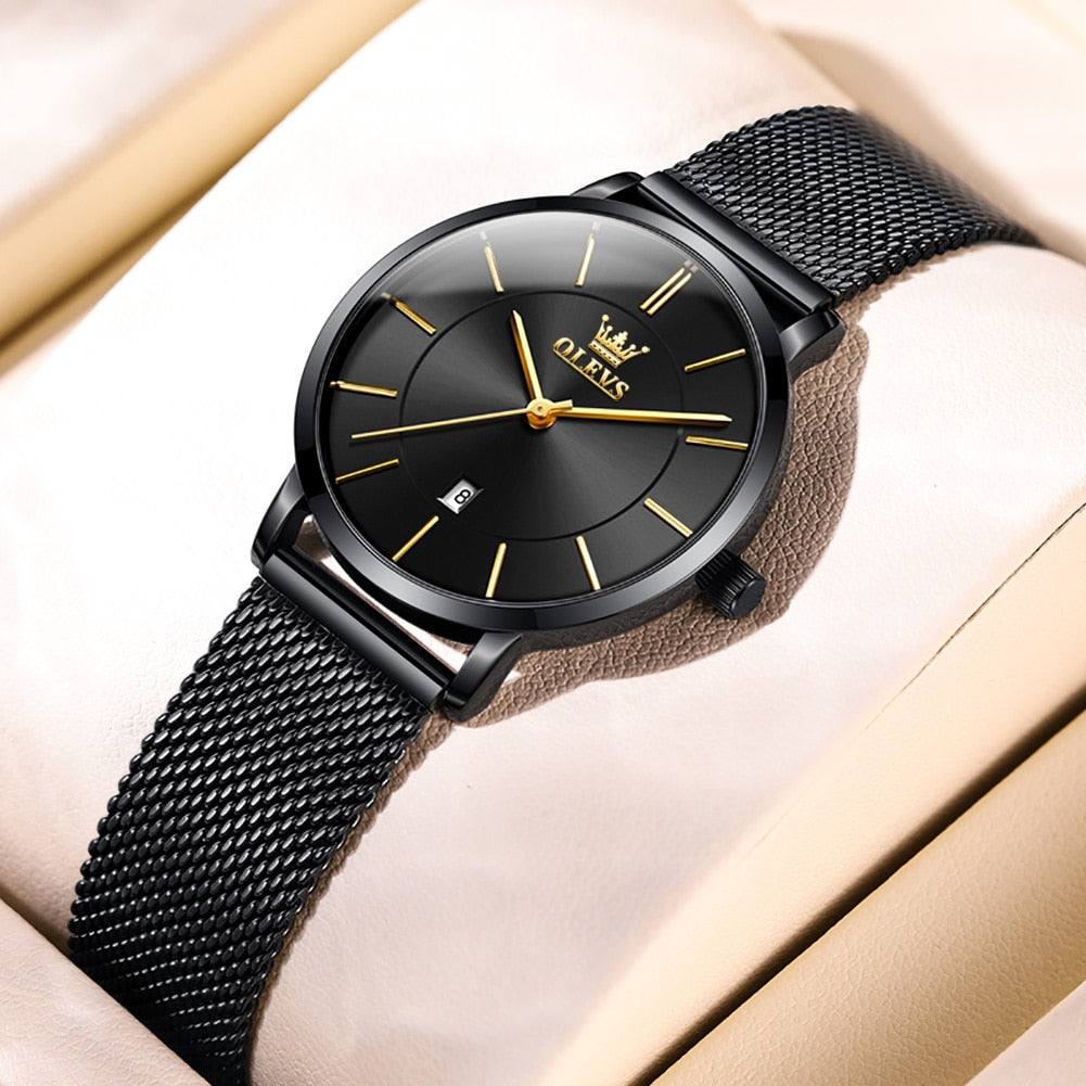 Women's Ultrathin Quartz Wristwatch with Stainless Steel Mesh Belt - suniah