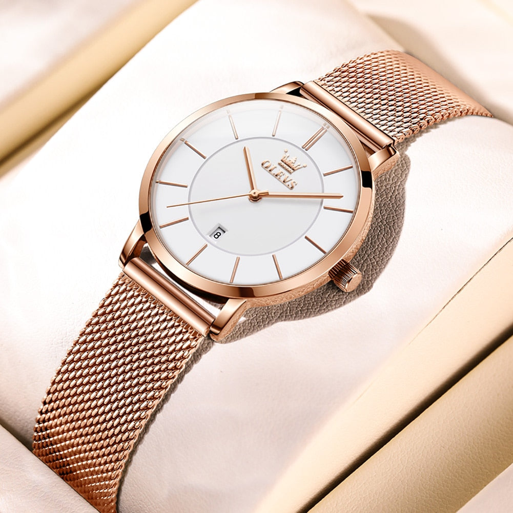 Women's Ultrathin Quartz Wristwatch with Stainless Steel Mesh Belt - suniah