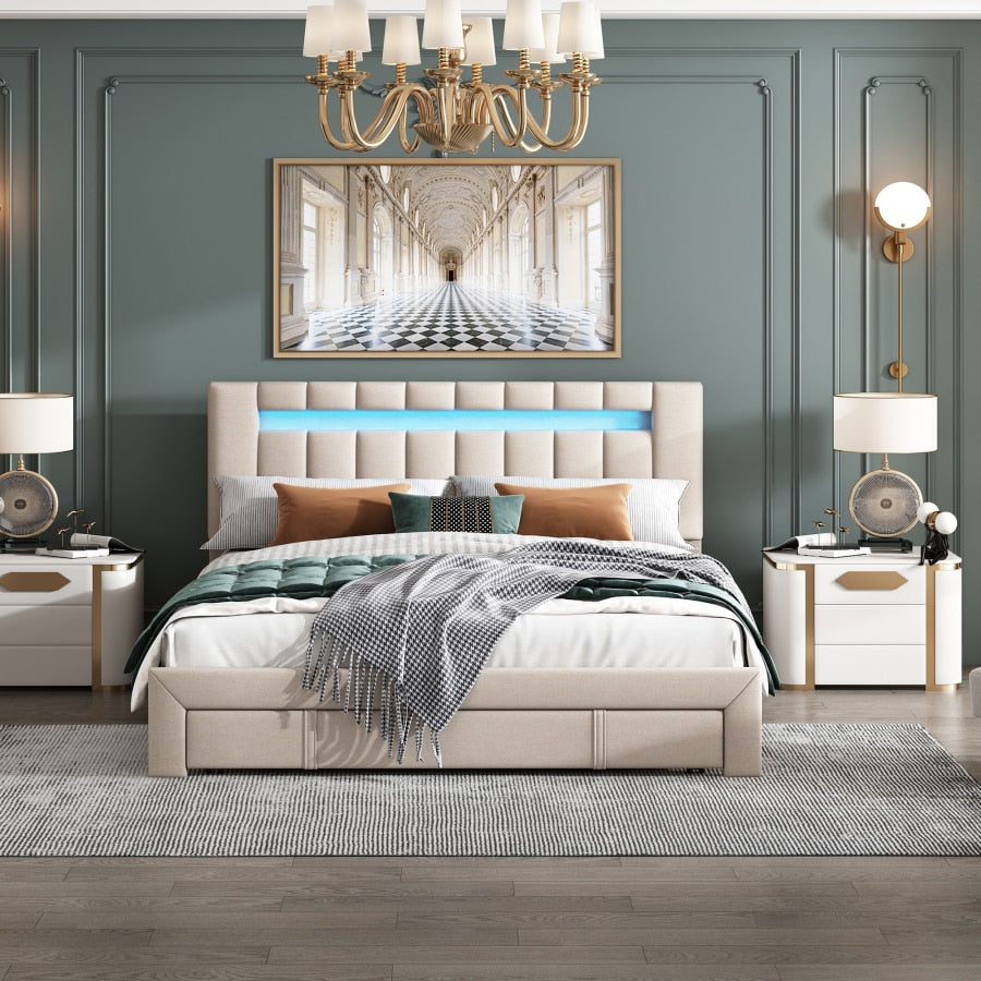 Upholstered double bed  with Storage - suniah