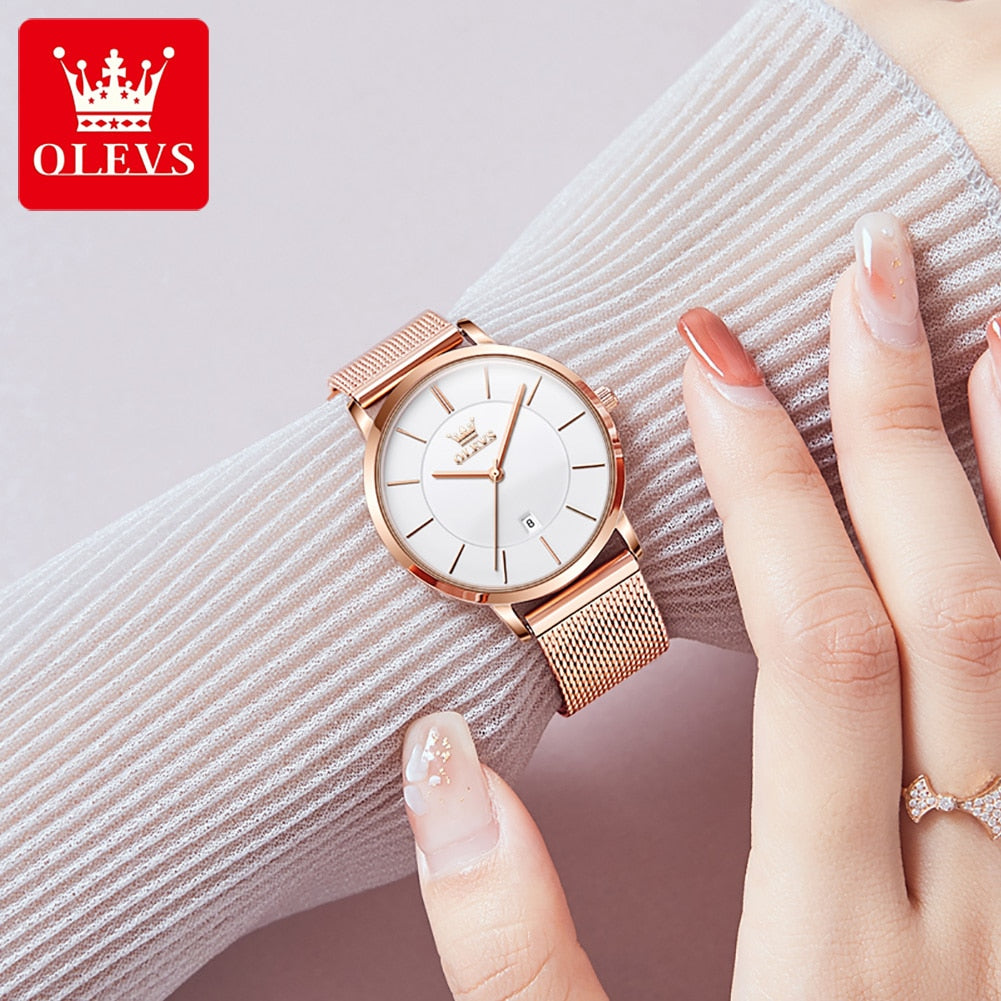 Women's Ultrathin Quartz Wristwatch with Stainless Steel Mesh Belt - suniah