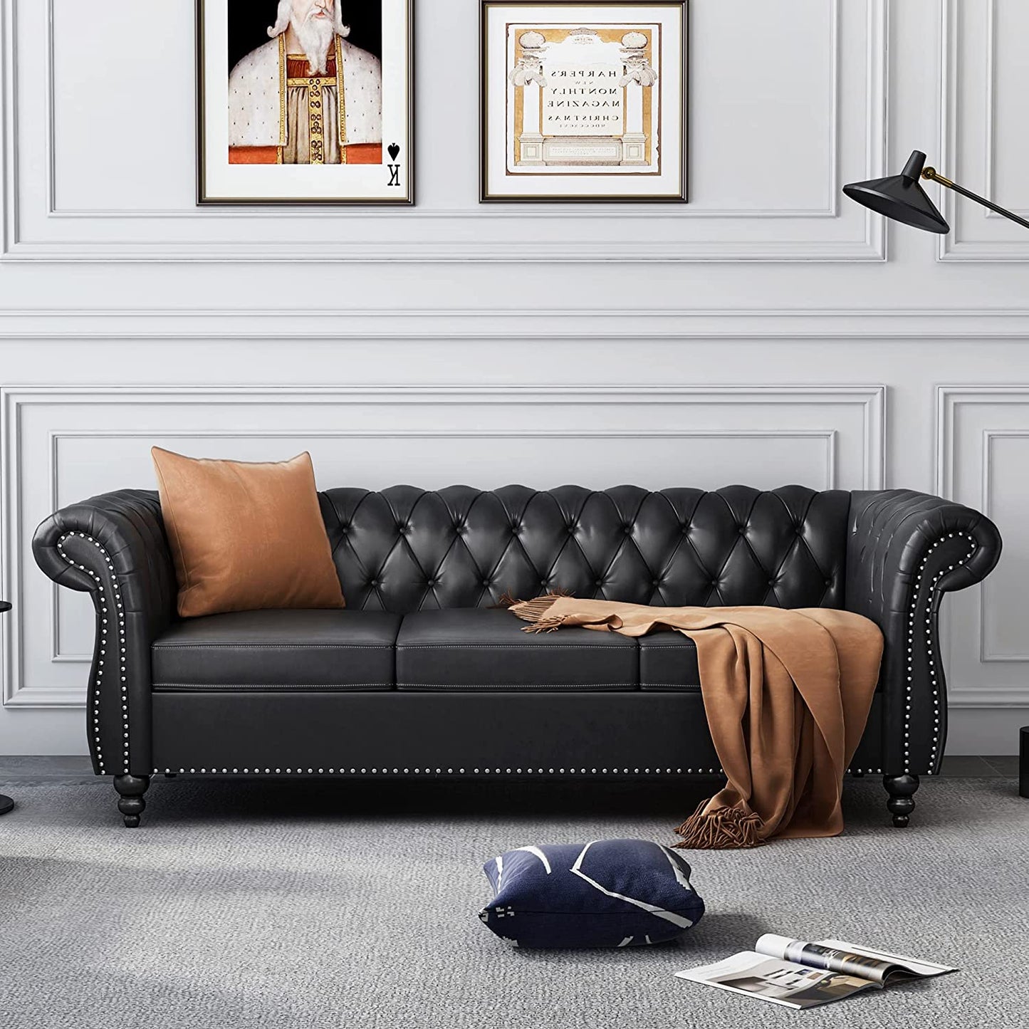 Modern Tufted Chesterfield Leather Sofa - suniah