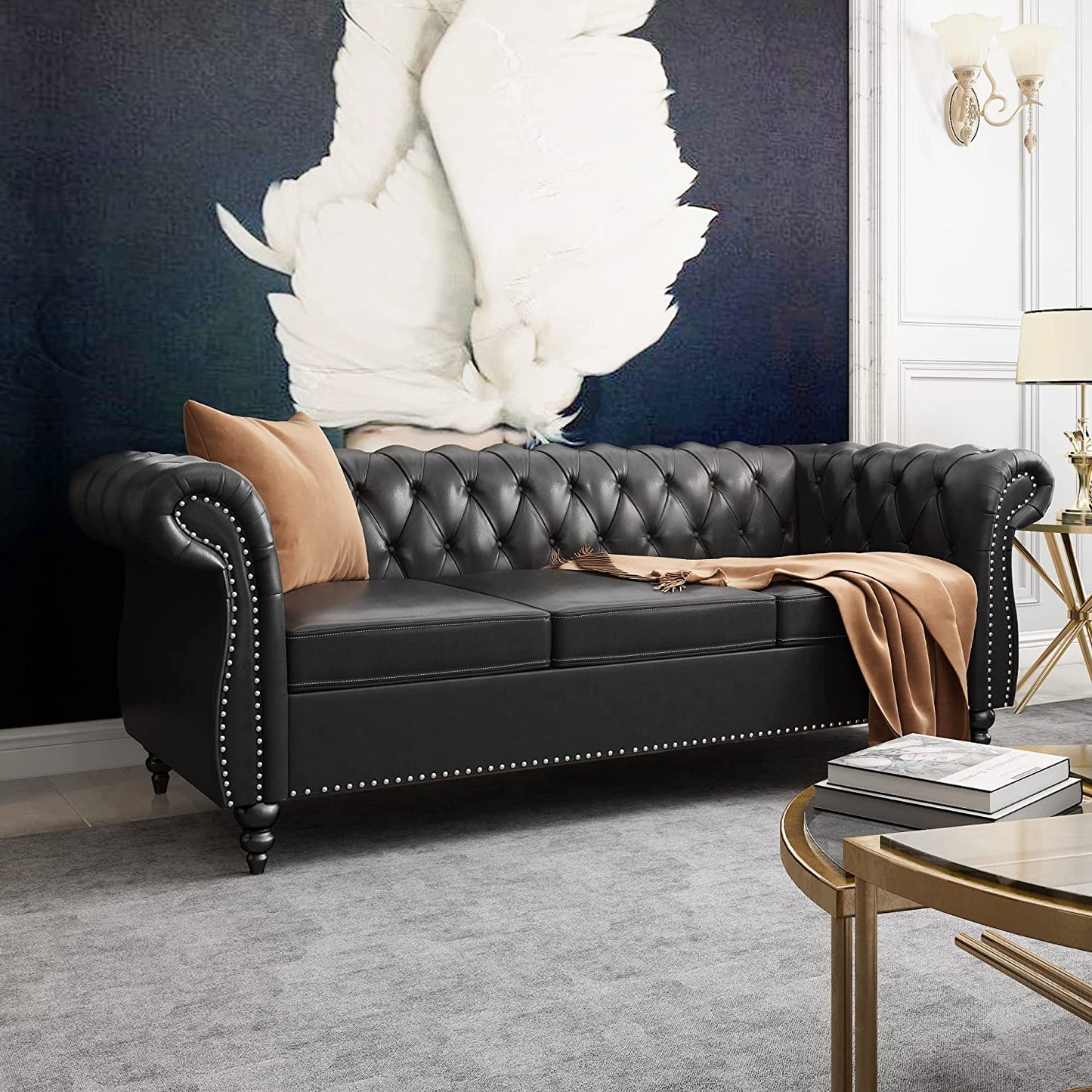 Modern Tufted Chesterfield Leather Sofa - suniah