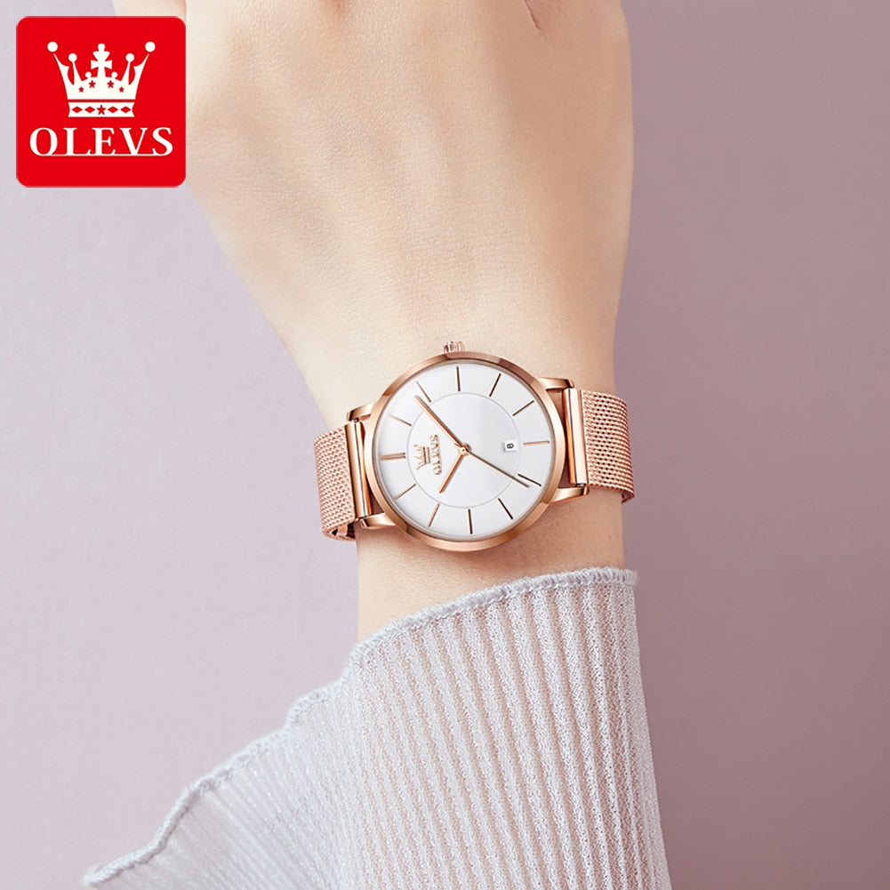 Women's Ultrathin Quartz Wristwatch with Stainless Steel Mesh Belt - suniah