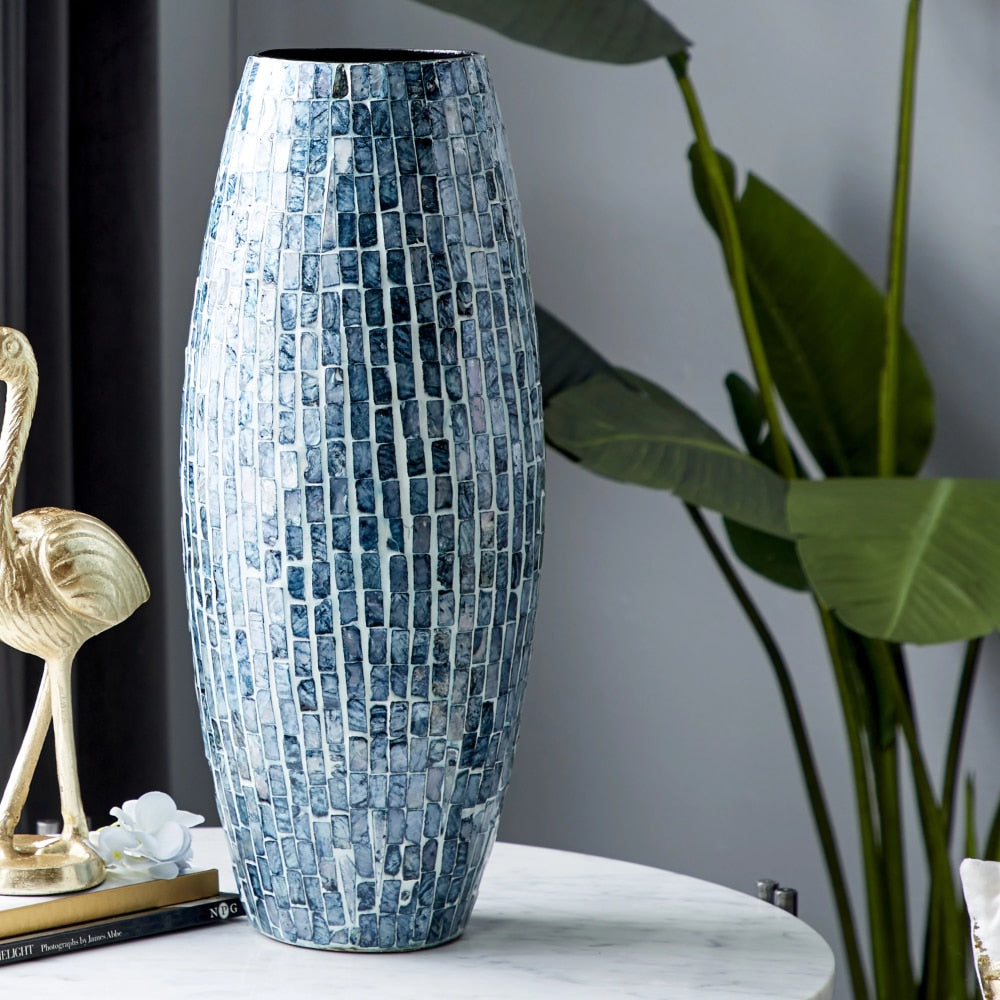 Handmade Blue Mother of Pearl Vase