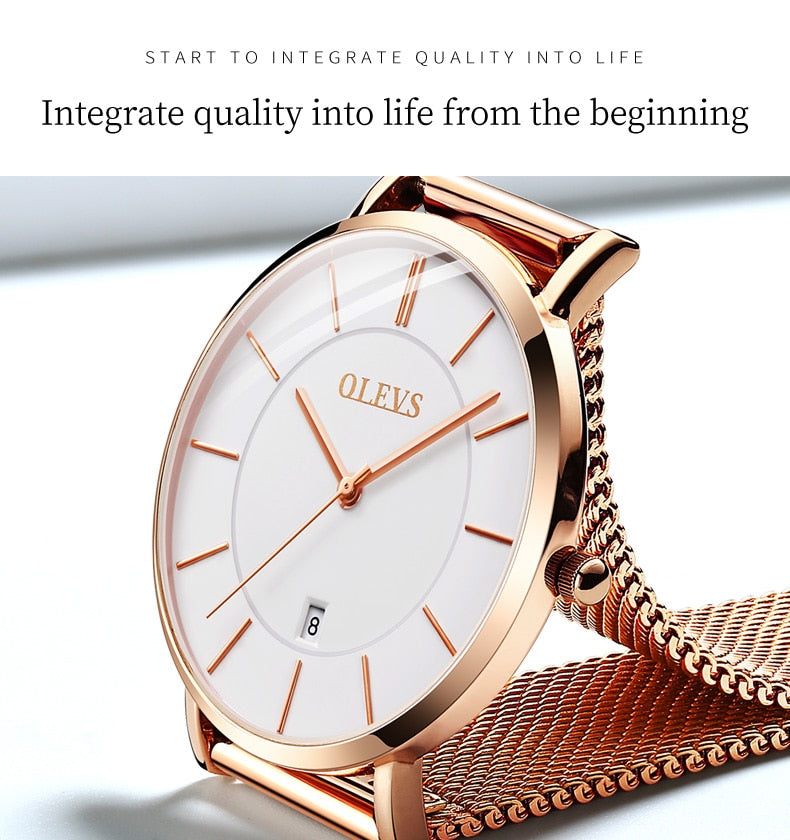 Women's Ultrathin Quartz Wristwatch with Stainless Steel Mesh Belt - suniah