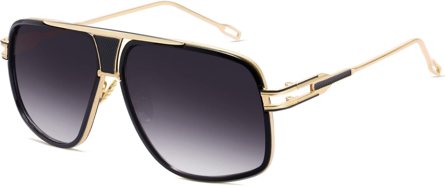 Oversized 70s Aviator Sunglasses for Men Disco Sun Glasses Cool Designer Tinted Shades Gold Alloy Frame