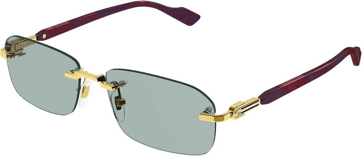 Gucci GG1221S 003 Gold/Green Rectangular Men's Sunglasses