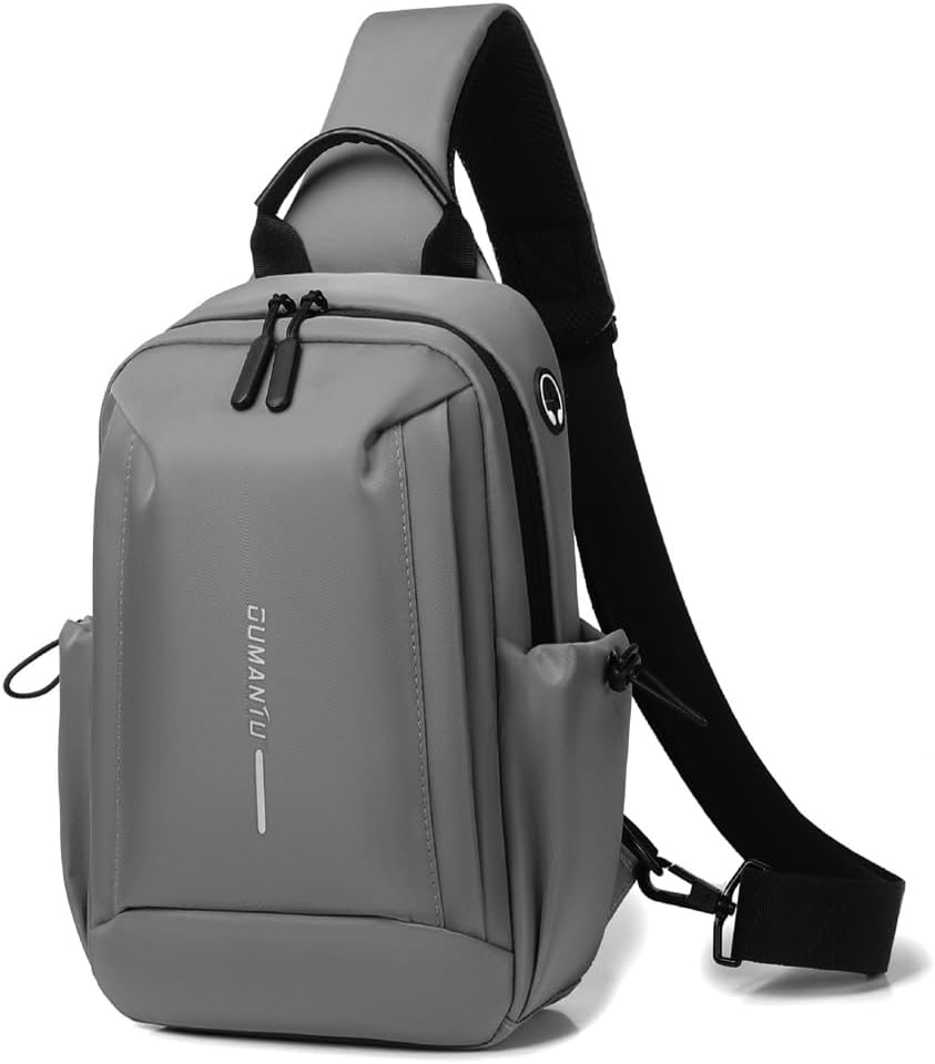 Bealin Waterproof Sling Bag Crossbody Backpack for Men Women Anti-Theft Sling Chest Bag with USB Charging Port for Hiking Walking Grey