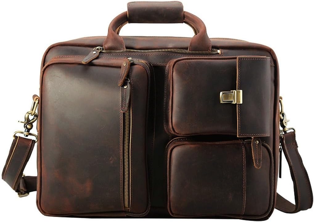 HBJWOV Eather Messenger Bag for Men Full Grain Leather Laptop Briefcase
