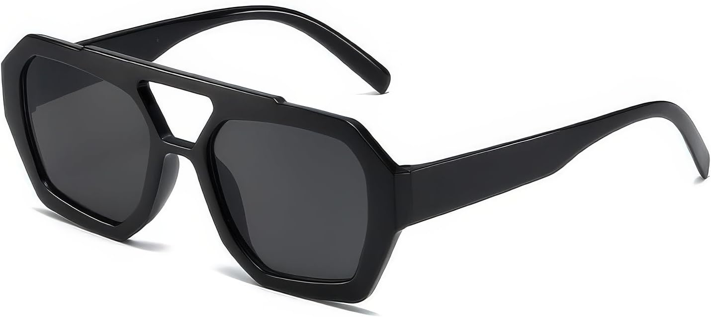 Retro Aviator Sunglasses for Women Men 70s Vintage Trendy Rectangle Shades Thick Frame Sun Glasses SG003