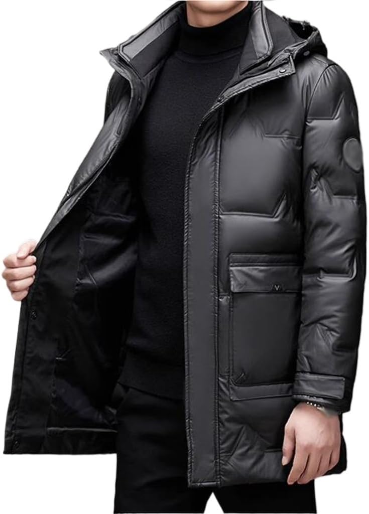 Fashion Thick Warm Hooded Coat Bright Surface Casual Winter Down Jacket Men's Long