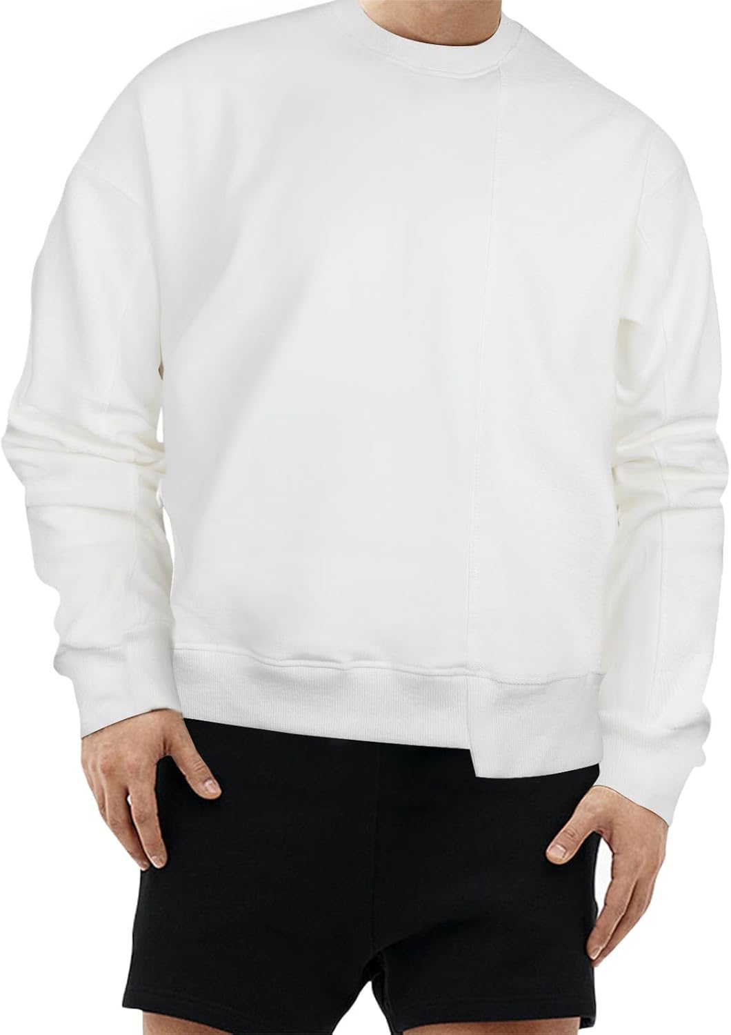 Surenow Mens Patchwork Crewneck Sweatshirt Long-Sleeve Lightweight Terry Sweatshirt Casual Workout Pullover Shirt Tops