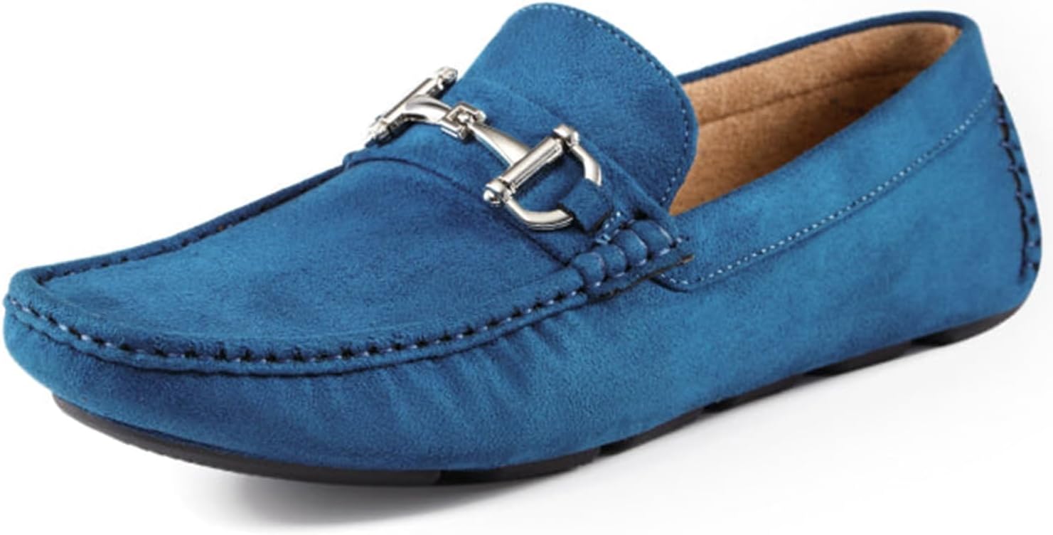 Amali Walken Men's Casual Slip-On Loafers, Driving Moccasin Shoes for Men with Silver Buckle, Available in Plush Microfiber and PU Leather