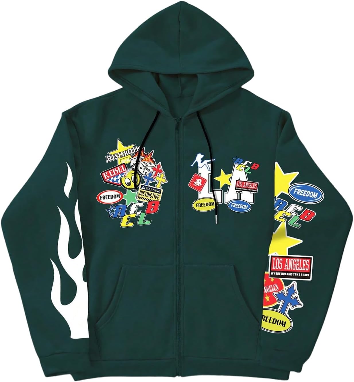 SOLY HUX Men's Y2k Graphic Zip Up Hoodies Drawstring Long Sleeve Casual Sweatshirt Jacket with Pockets