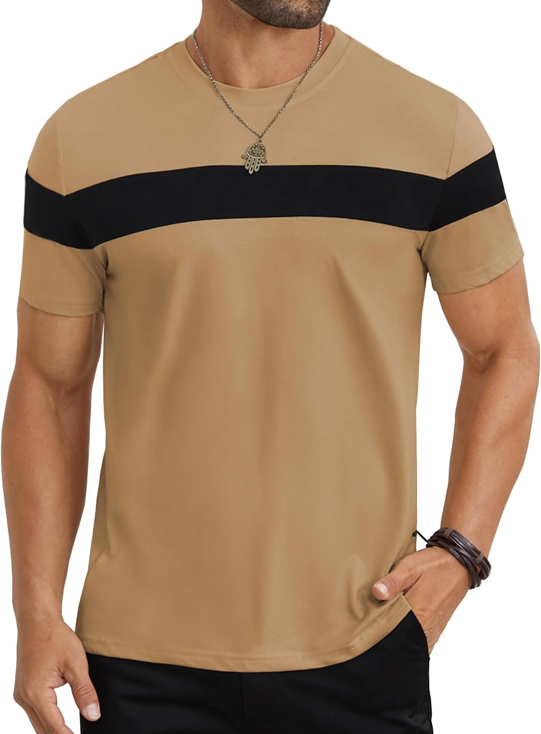 Hardaddy Men's Short Sleeve Tee Color Block Crew Neck Pullover Casual Basic Shirts