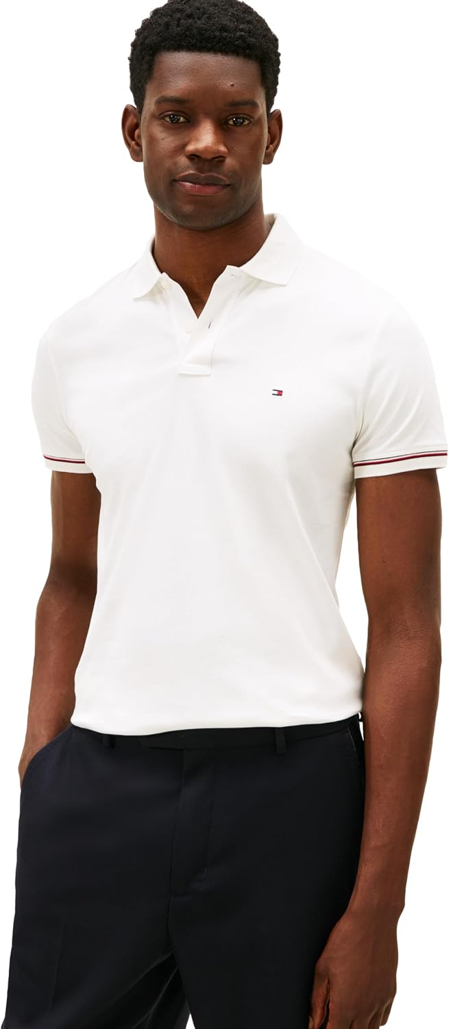 Tommy Hilfiger Men's Short Sleeve Casual Polo Shirts in Slim Fit with Liquid Cotton and Cuff Designs