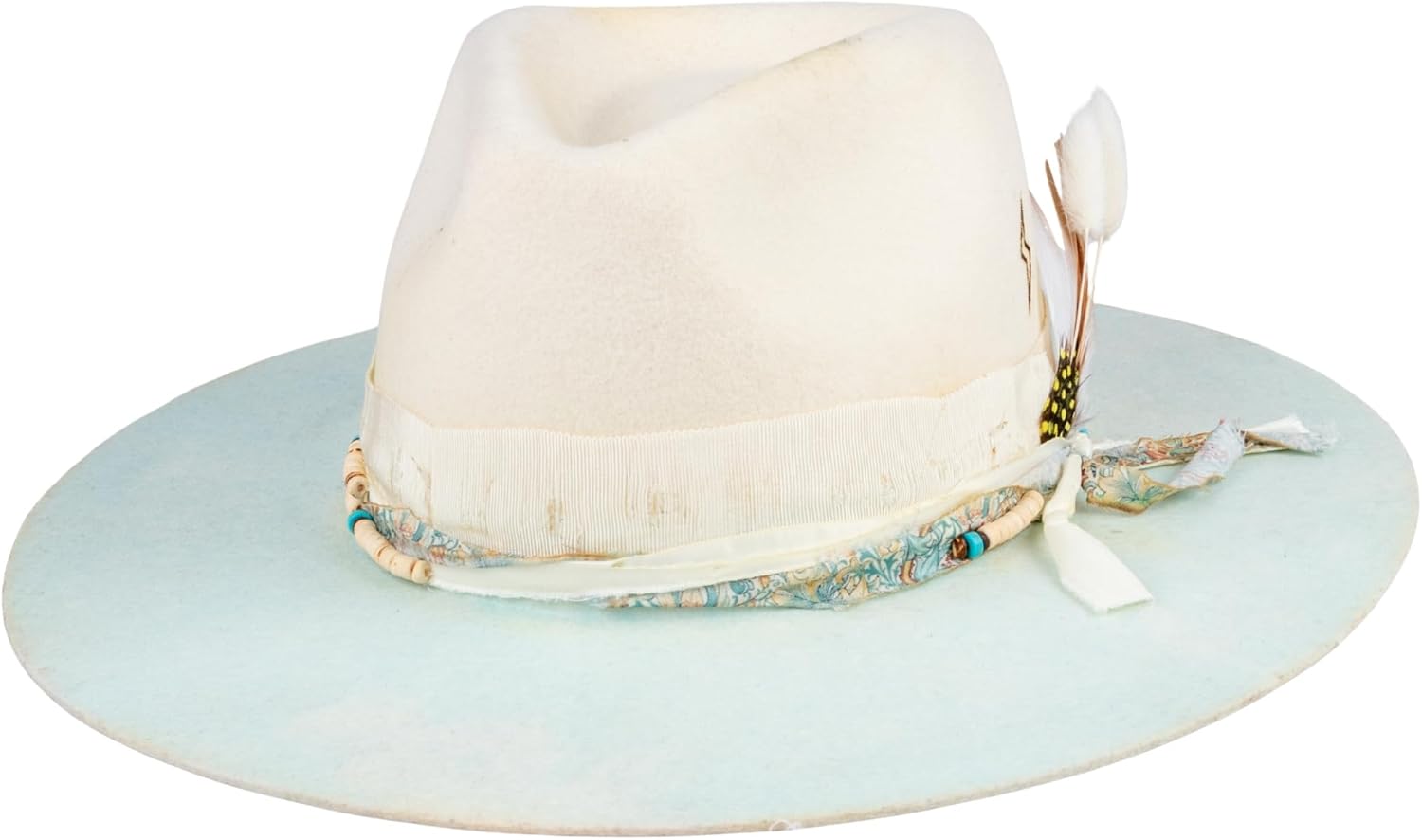 Vintage Wide Brim Fedora Hats 100% Wool Stiff Felt Hat Rancher Hat with Lightning Logo Handmade Distressed/Burned