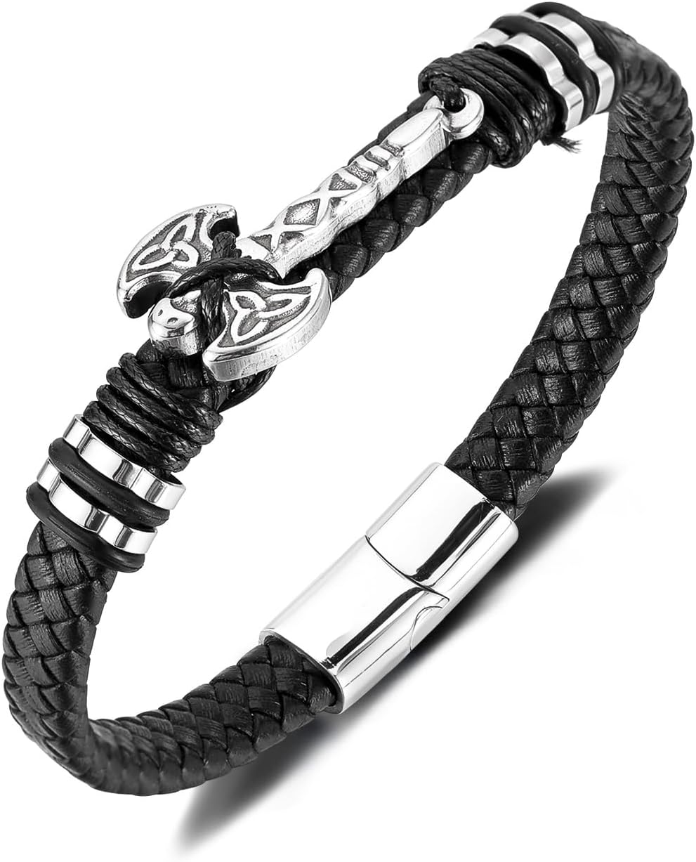 Italian Handmade Genuine Leather Bracelets for Men Stainless Steel Clip, Men's Casual Genuine Multi-layer Cuff Bracelet, Bracelet Gift for Real Men