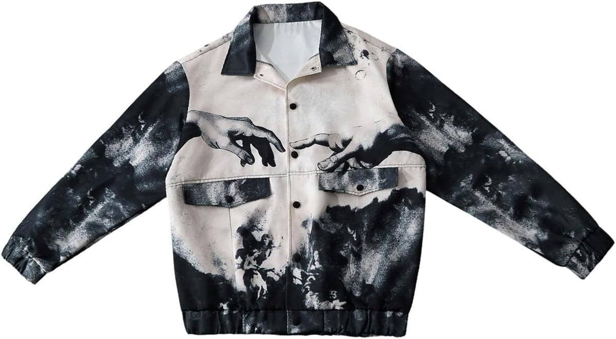 BEAUDRM Men's Graphic Jackets Tie Dye Long Sleeve Button Down Rave Jacket Fall Outerwear Streetwear