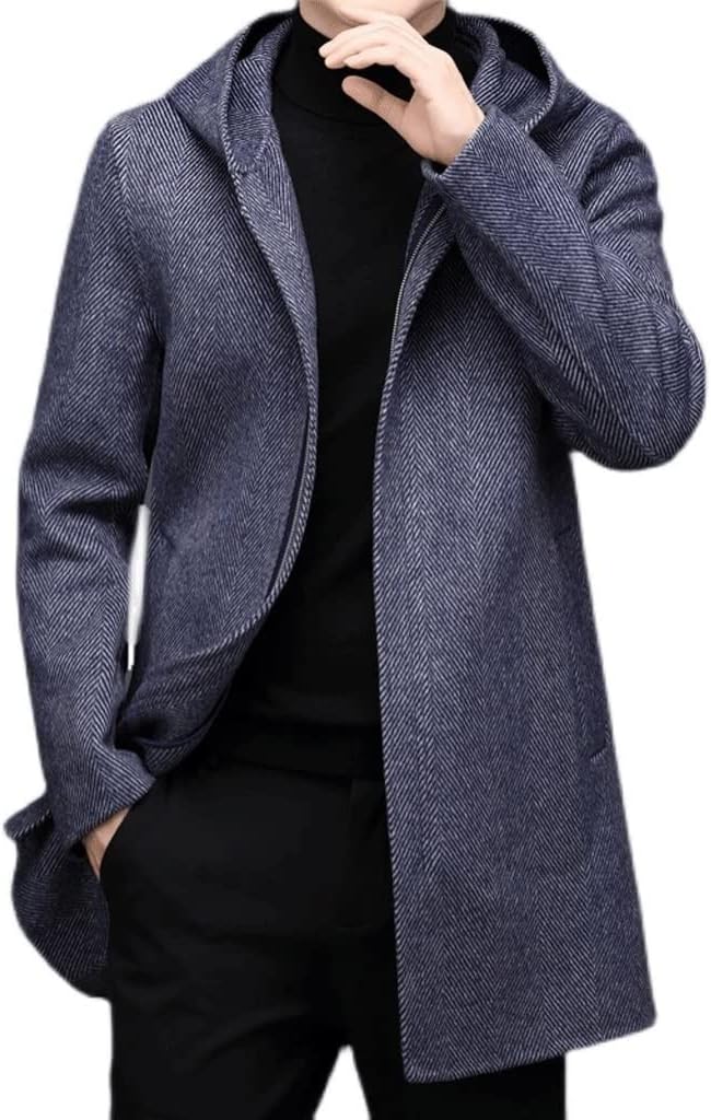 Mens Blends Hooded Coats Men Casual Turn Down Collar Long Jackets Mens Double-Faced Coat (Color : A Size : X-Large Code) (A XXXX)