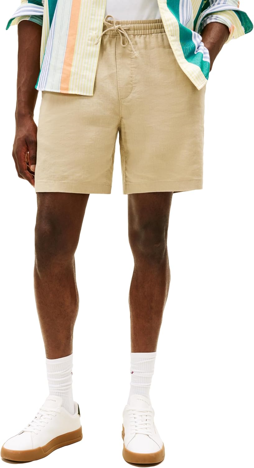 Tommy Hilfiger Men's Casual Linen Shorts 7 Inch with Stretch