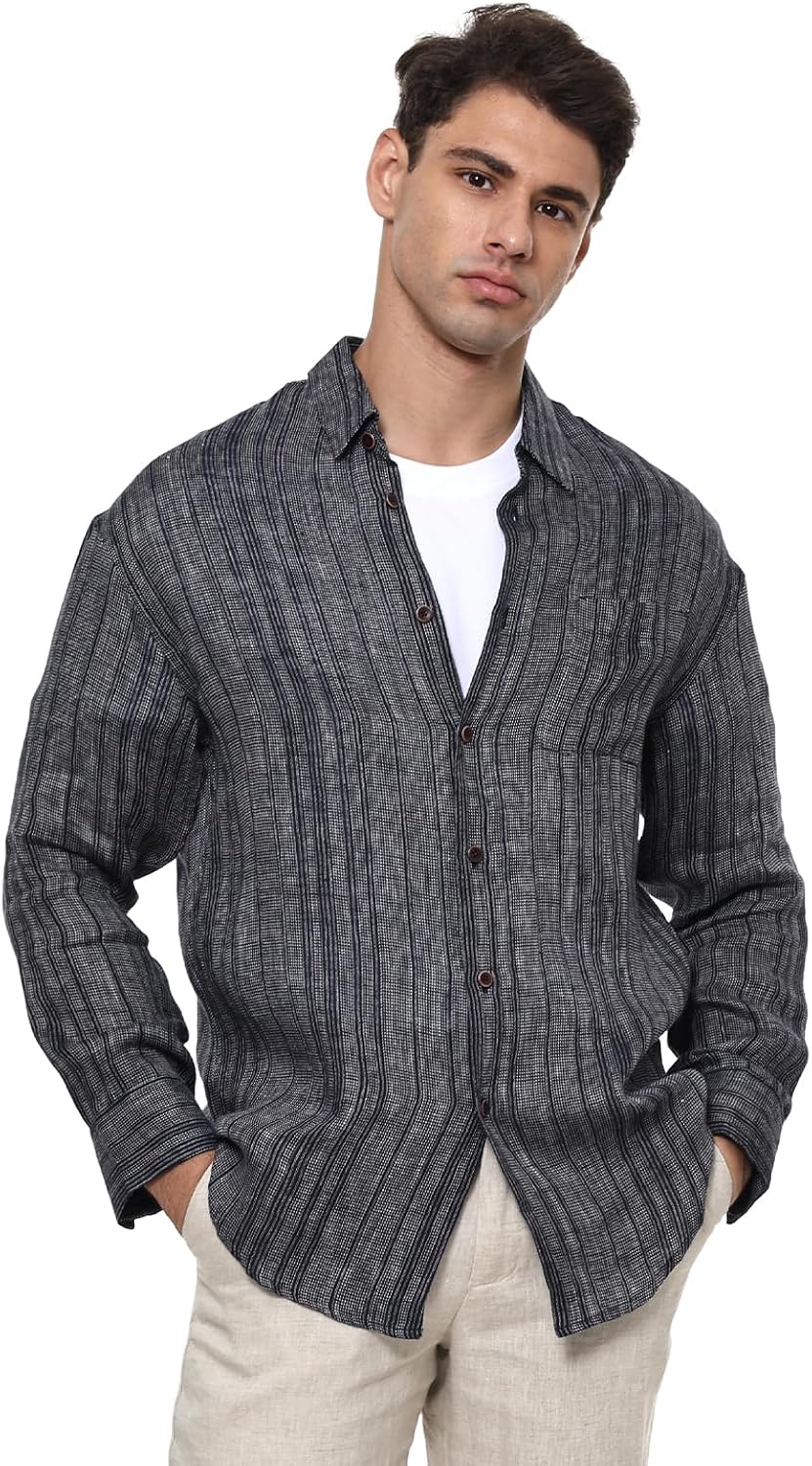 Men's 100% Linen Long Sleeve Button Down Shirt