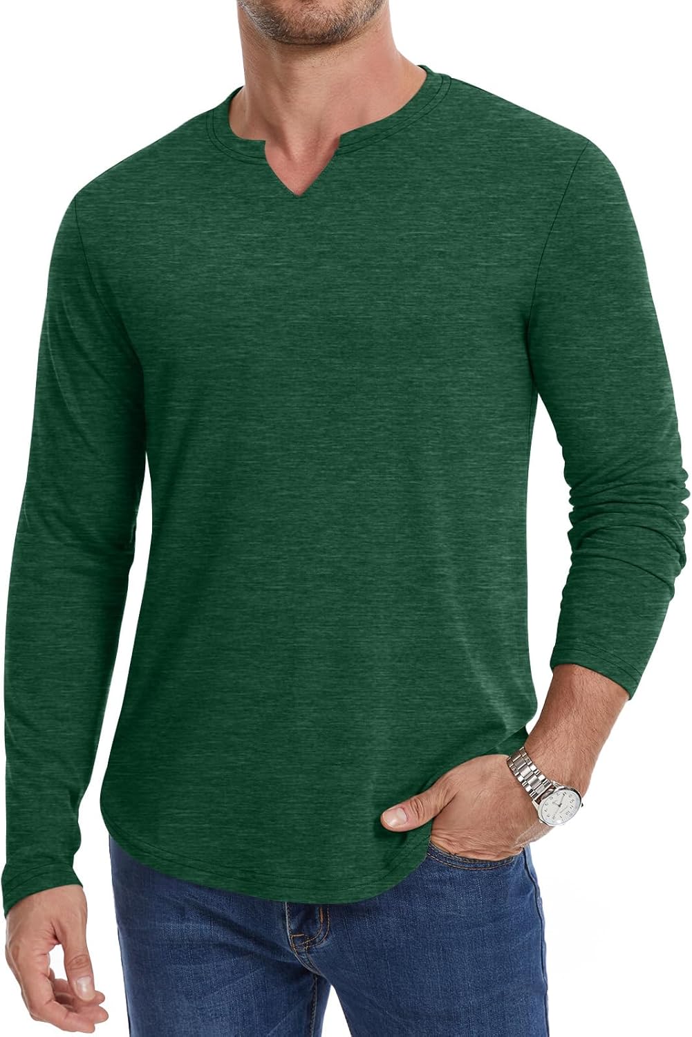 Men's Long Sleeve T-Shirt Casual V-Neck Basic Stylish Stretch Tee Shirts