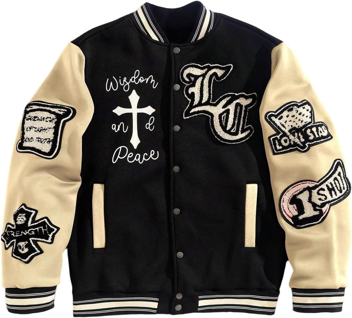 SOLY HUX Men's Letter Graphic Color Block Y2k Varsity Jacket