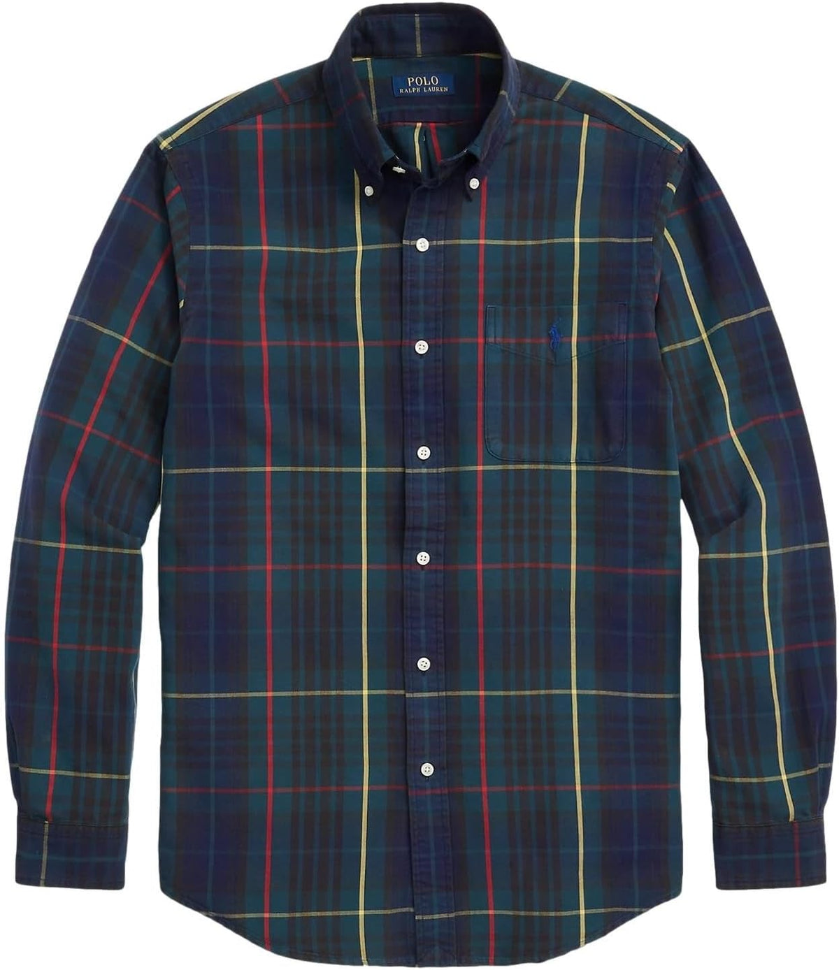 POLO RALPH LAUREN Men's Long Sleeve Oxford Button Down Shirt (L, PlaidGreenNavy)