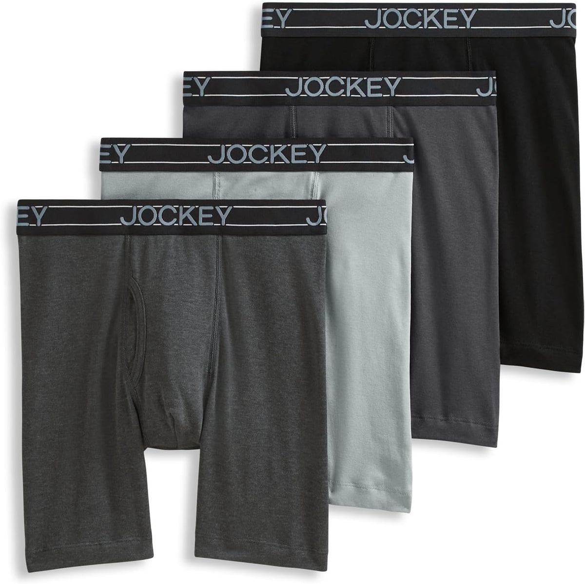 Jockey Men's Underwear Lightweight Cotton Blend 7" Long Leg Boxer Brief - 4 Pack